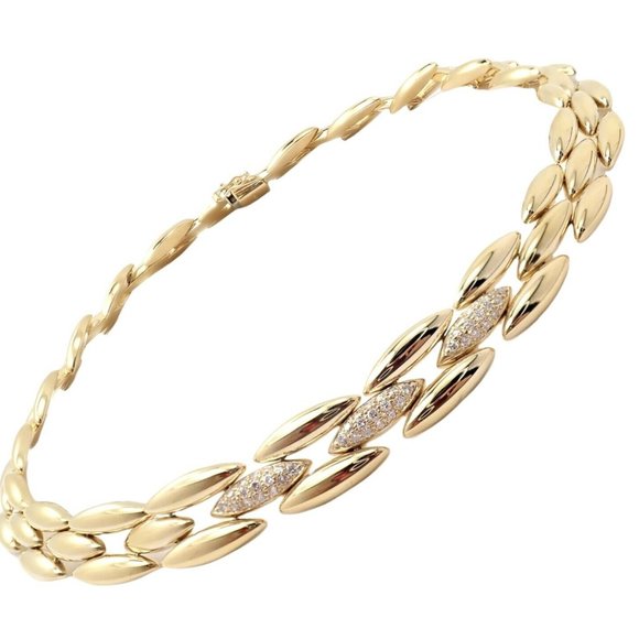 Authentic! Cartier 18k Yellow Gold Diamond Three Row Gentiane Rice Link Necklace - Picture 1 of 12